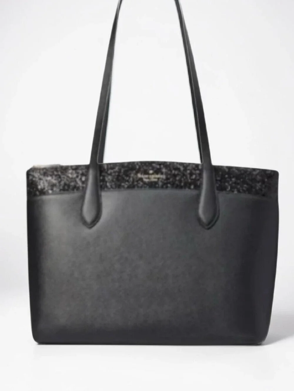 Kate Spade NWT Black Glitter Tote Bag & Matching Cosmetic Pouch Set